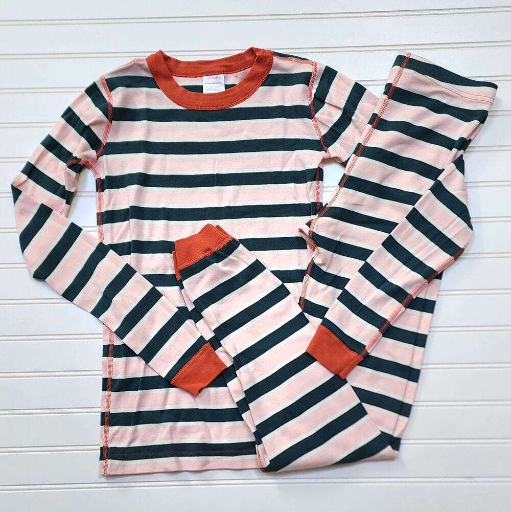 Hanna Andersson Youth Striped Pajama Set Size 14 Juniper & Petal Pink